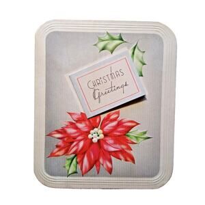 Christmas Greeting Card 1946 Foldout Front Poinsettia Flowers Happy New Year